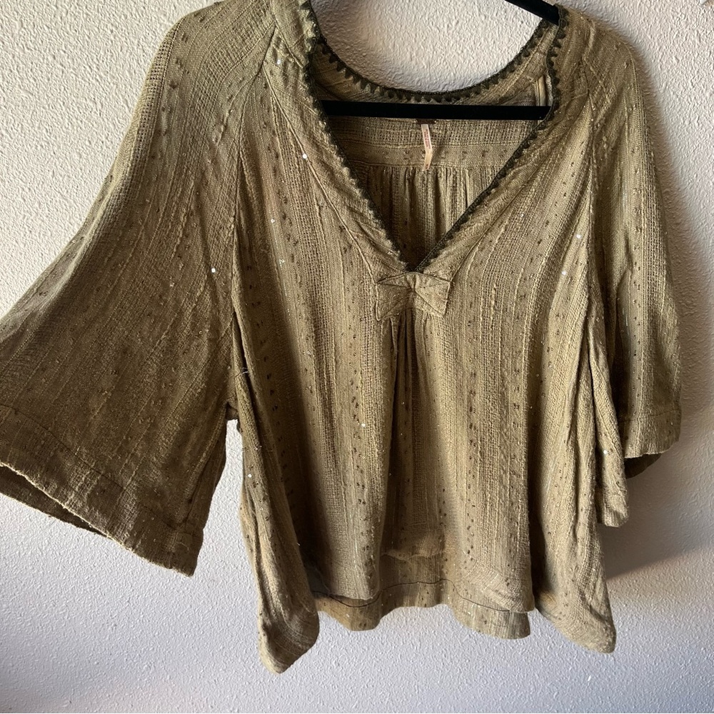 Free People Olive Green Boho Knit Blouse - Picture 7 of 12